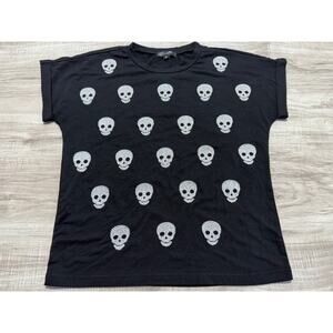 On 12th. Women's Y2K Beaded Skull Head Cuff Sleeve T-Shirt-Black-Size Med.